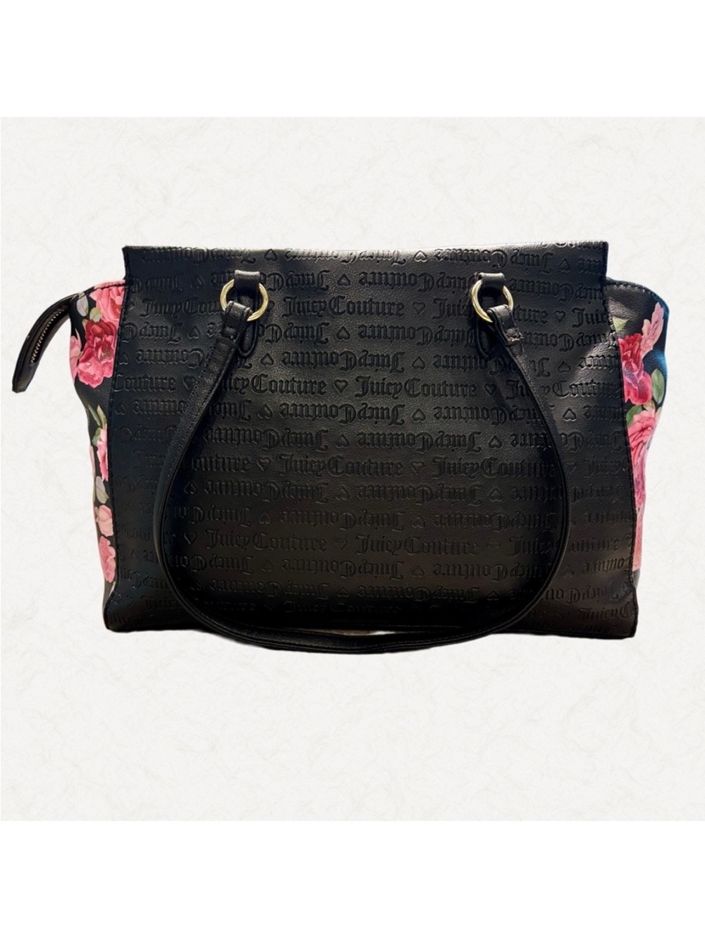 Juicy Couture Black Tote with Pink Rose Panels and Gold Logo Charm - Picture 4 of 12